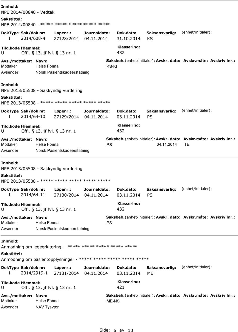 2014/64-10 27129/2014 432 TE Norsk Pasientskadeerstatning NPE 2013/05508 - Sakkyndig vurdering NPE 2013/05508 - ***** ***** ***** *****