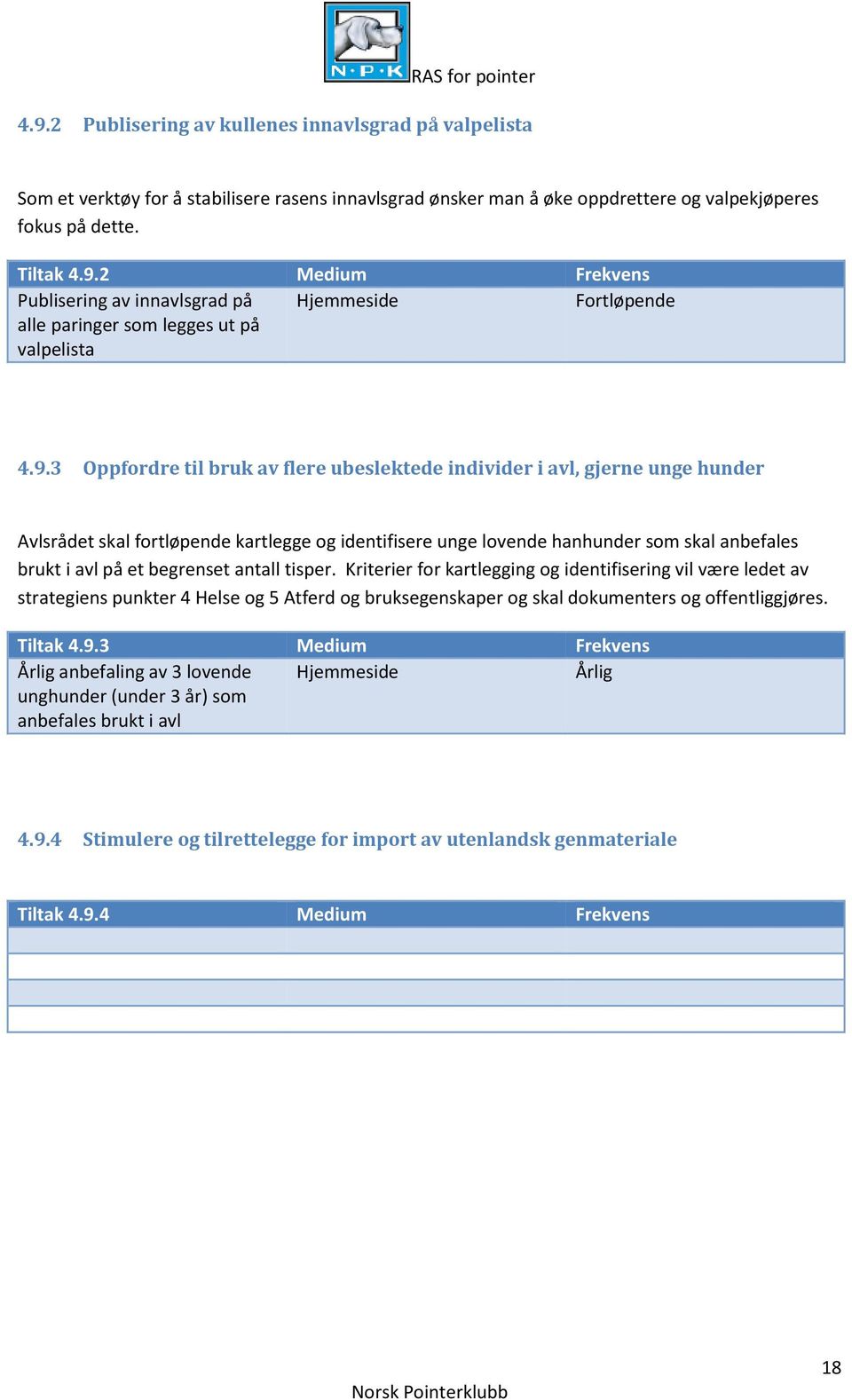 begrenset antall tisper. Kriterier for kartlegging og identifisering vil være ledet av strategiens punkter 4 Helse og 5 Atferd og bruksegenskaper og skal dokumenters og offentliggjøres. Tiltak 4.9.