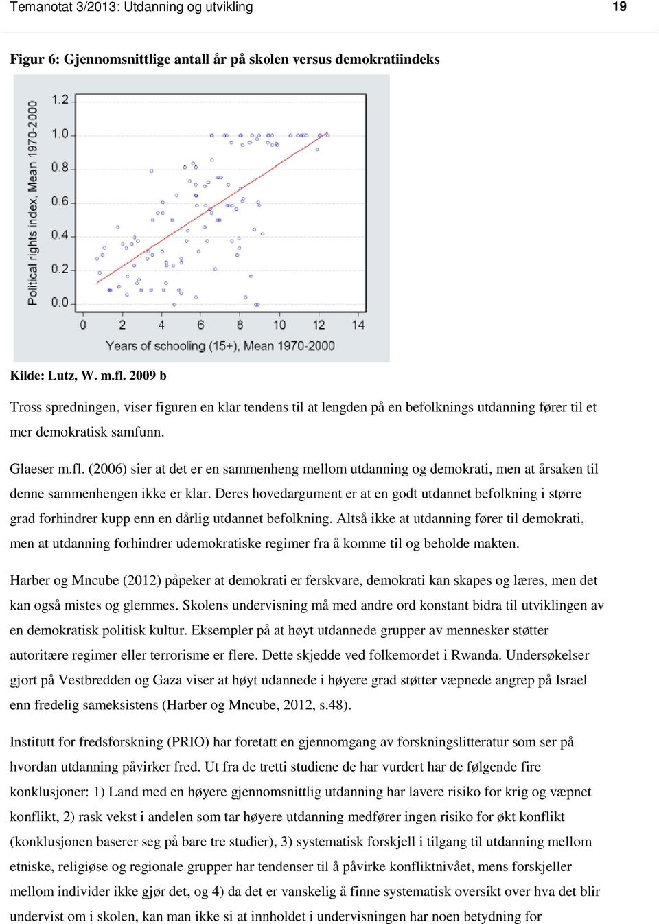 (2006) sier at det er en sammenheng mellom utdanning og demokrati, men at årsaken til denne sammenhengen ikke er klar.