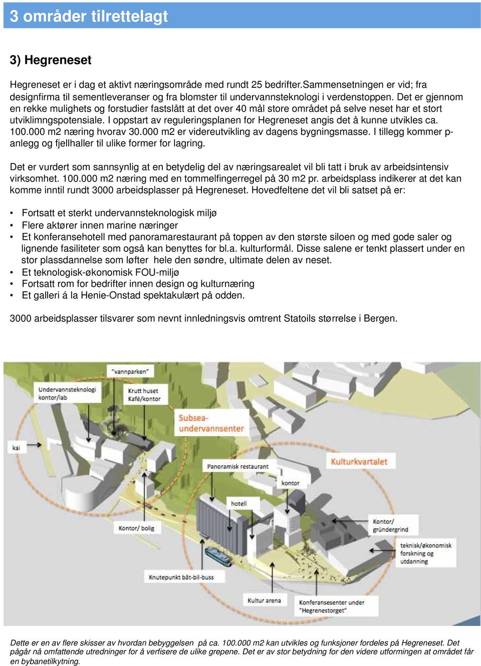 Det er gjennom en rekke mulighets og forstudier fastslått at det over 40 mål store området på selve neset har et stort utviklimngspotensiale.