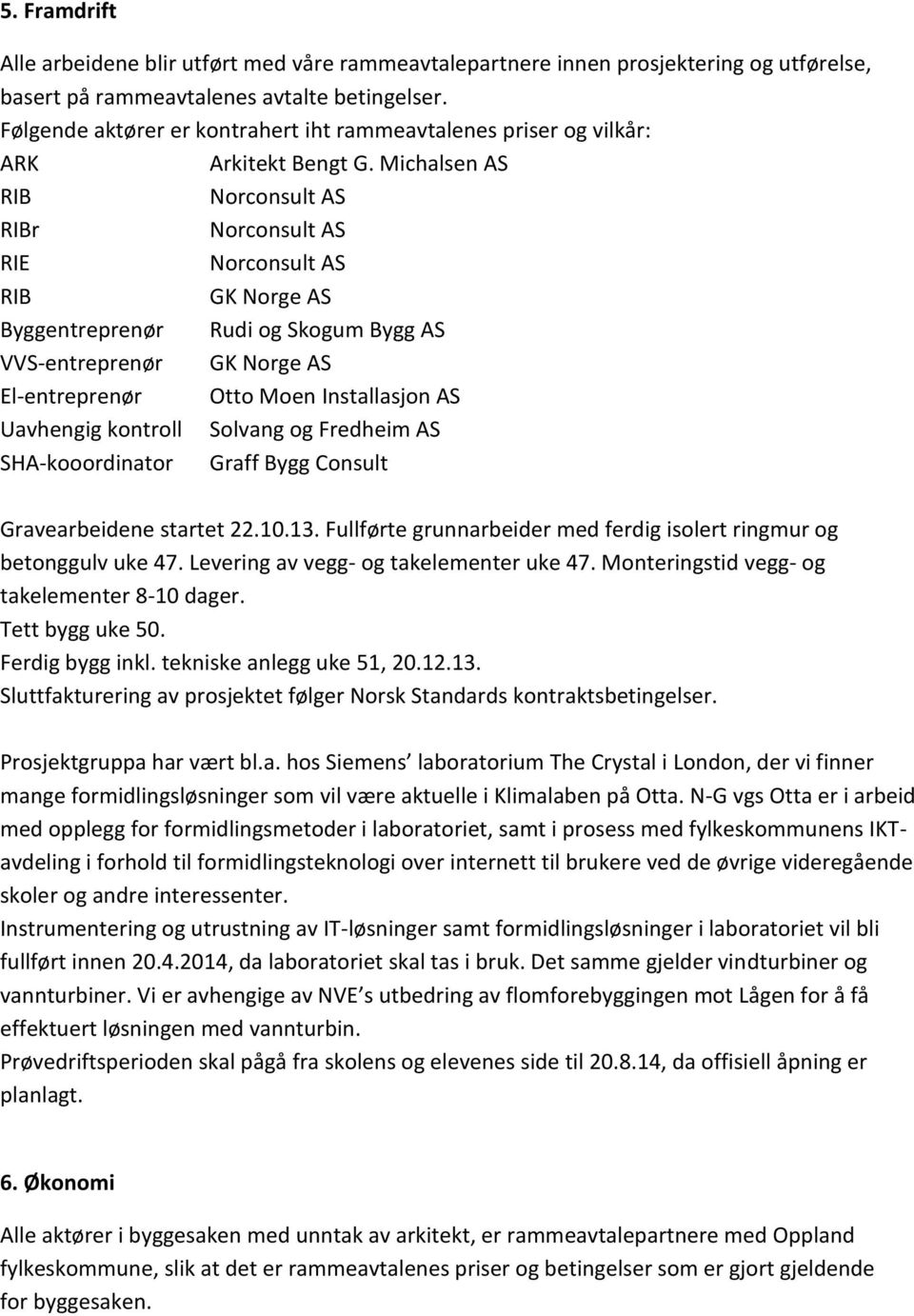 Michalsen AS RIB Norconsult AS RIBr Norconsult AS RIE Norconsult AS RIB GK Norge AS Byggentreprenør Rudi og Skogum Bygg AS VVS-entreprenør GK Norge AS El-entreprenør Otto Moen Installasjon AS