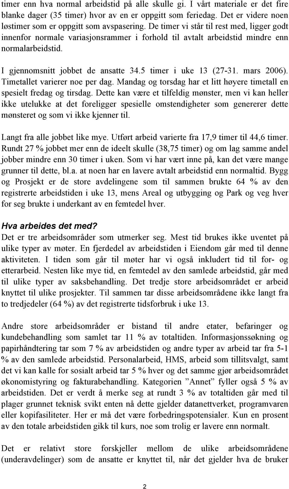 mars 2006). Timetallet varierer noe per dag. Mandag og torsdag har et litt høyere timetall en spesielt fredag og tirsdag.