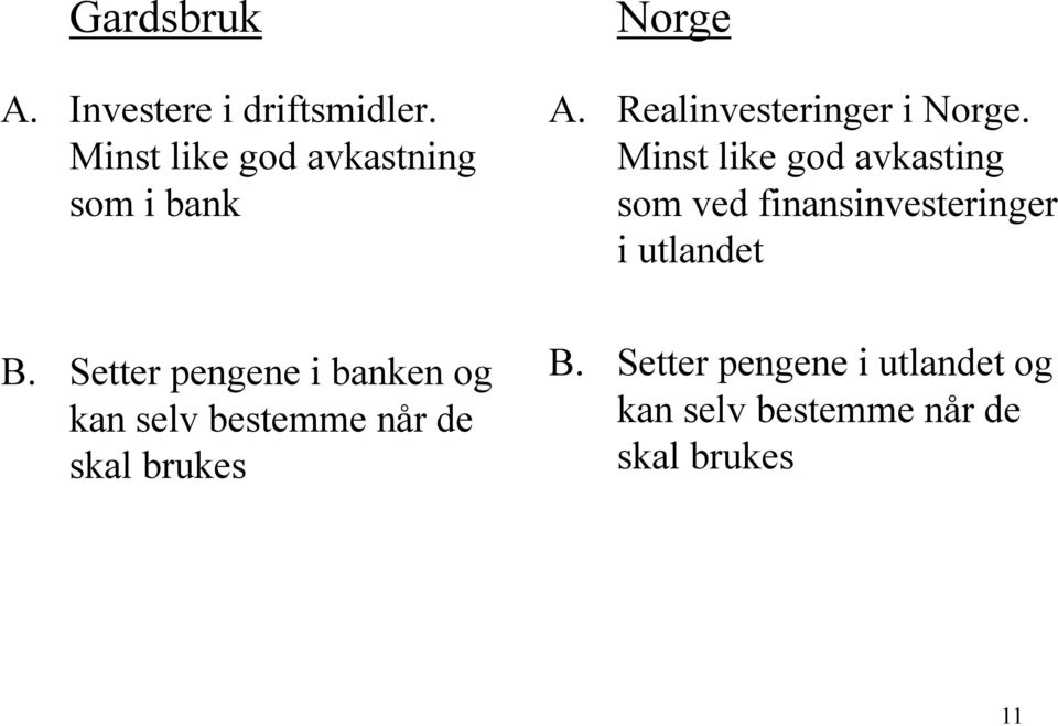 Minst like god avkasting som ved finansinvesteringer i utlandet B.