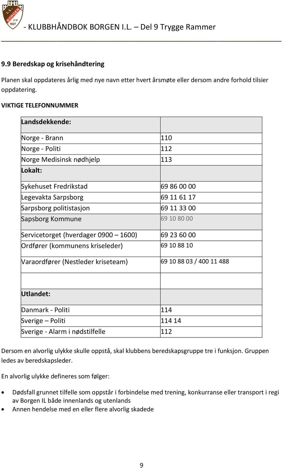 politistasjon 69 11 33 00 Sapsborg Kommune 69 10 80 00 Servicetorget (hverdager 0900 1600) 69 23 60 00 Ordfører (kommunens kriseleder) 69 10 88 10 Varaordfører (Nestleder kriseteam) 69 10 88 03 / 400