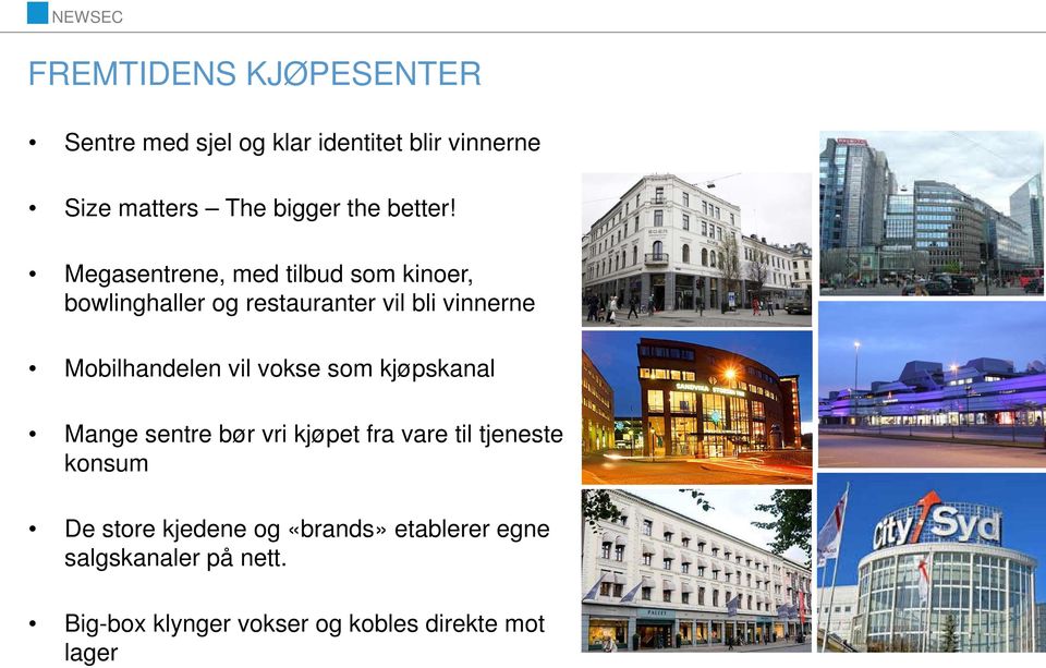 Megasentrene, med tilbud som kinoer, bowlinghaller og restauranter vil bli vinnerne Mobilhandelen