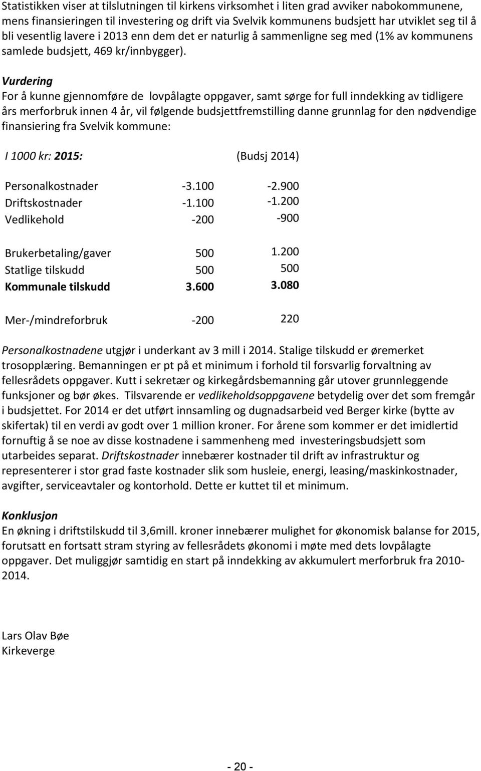 Vurdering For å kunne gjennomføre de lovpålagte oppgaver, samt sørge for full inndekking av tidligere års merforbruk innen 4 år, vil følgende budsjettfremstilling danne grunnlag for den nødvendige