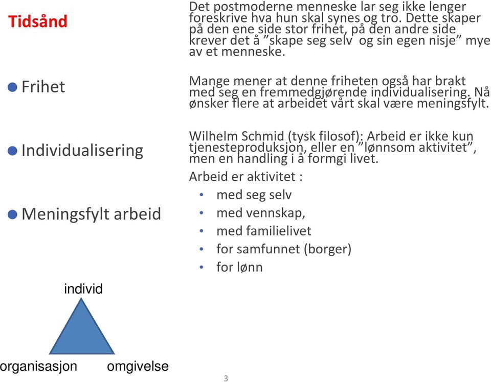 Mange mener at denne friheten ogsåhar brakt med seg en fremmedgjørende individualisering. Nå ønsker flere at arbeidet vårt skal være meningsfylt.