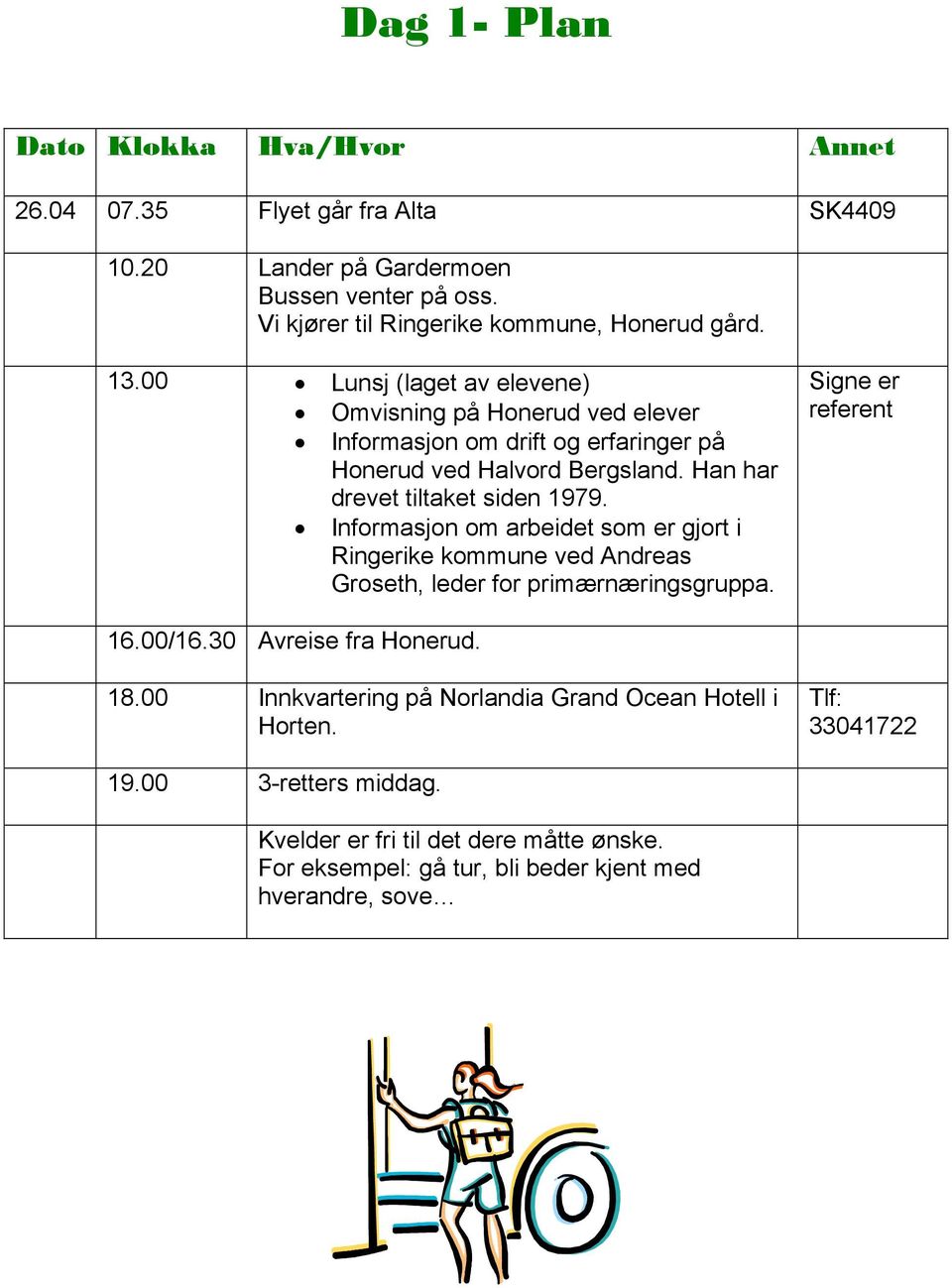 Informasjon om arbeidet som er gjort i Ringerike kommune ved Andreas Groseth, leder for primærnæringsgruppa. Signe er referent 16.00/16.30 Avreise fra Honerud. 18.