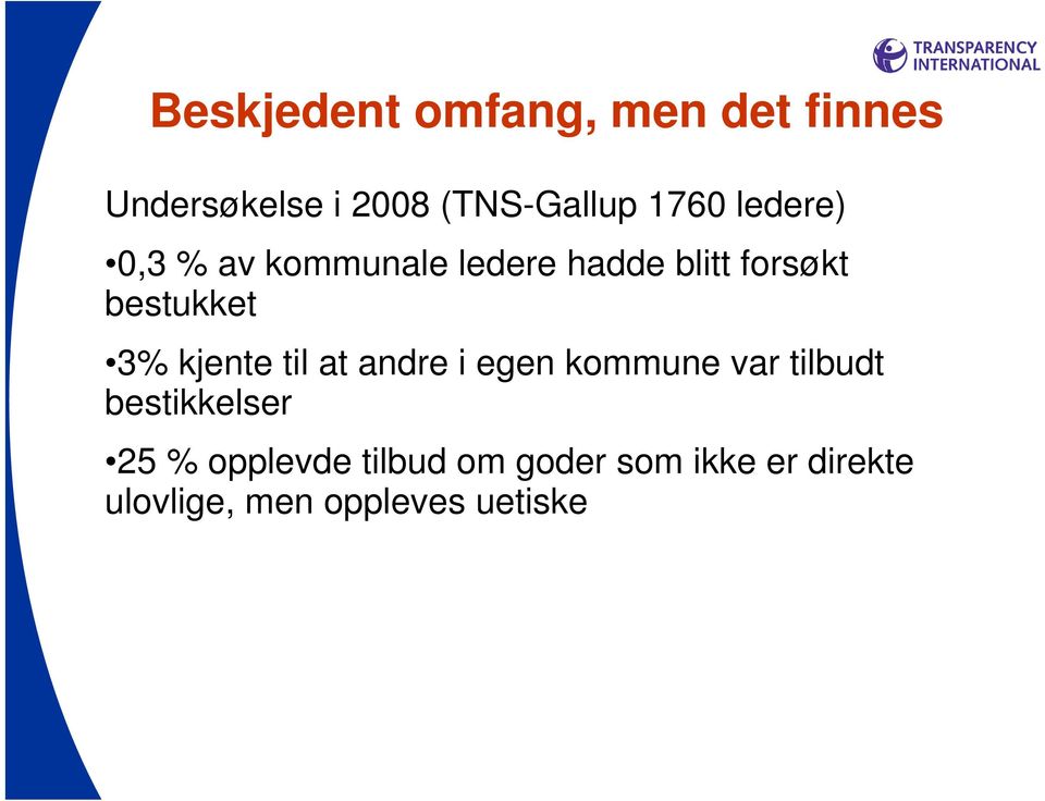 3% kjente til at andre i egen kommune var tilbudt bestikkelser 25 %