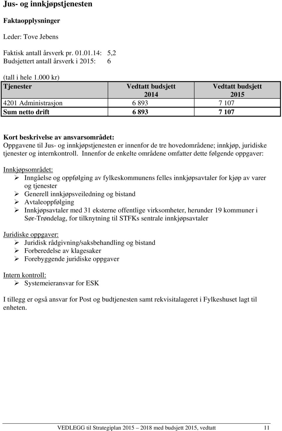 innkjøp, juridiske tjenester og internkontroll.