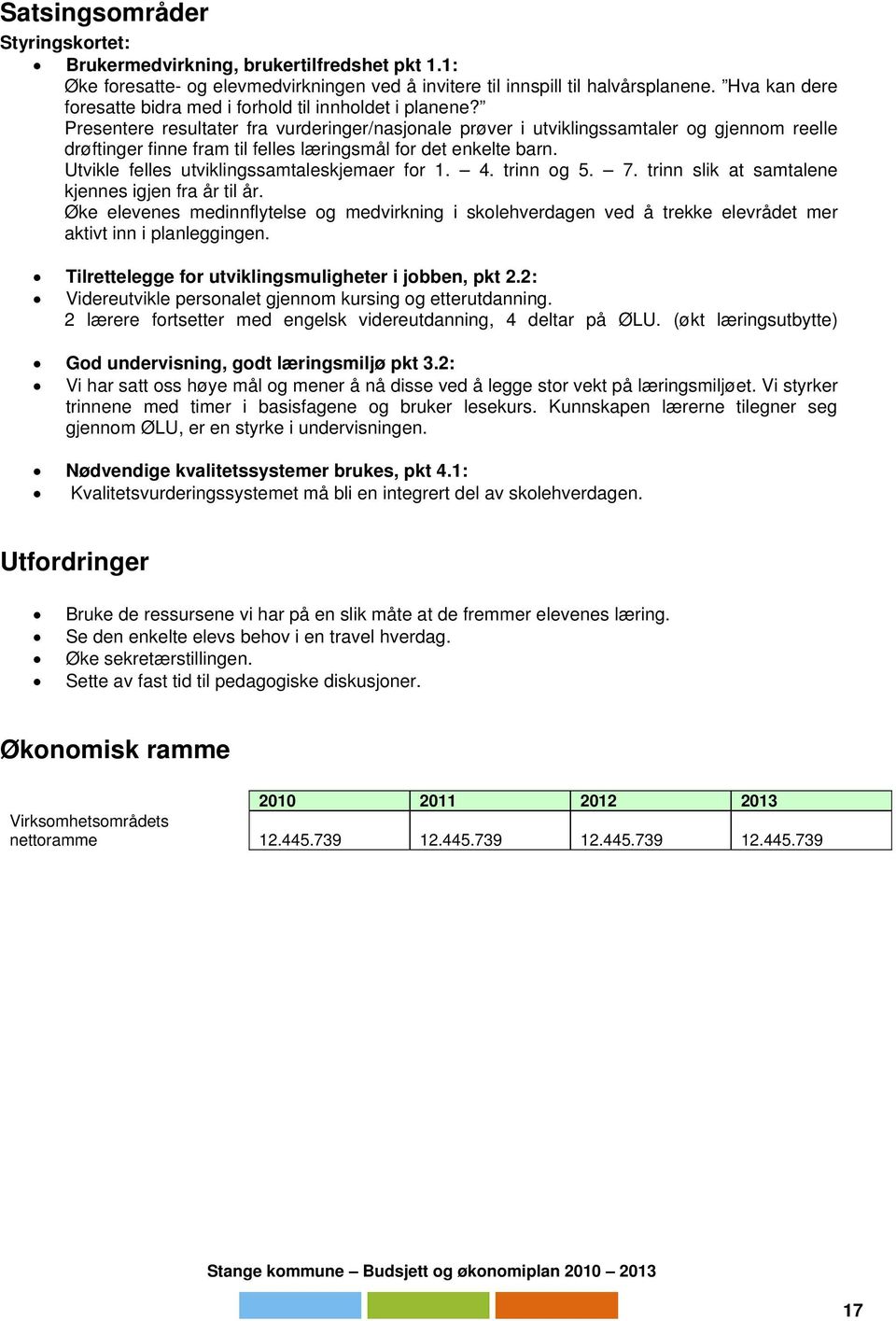 Presentere resultater fra vurderinger/nasjonale prøver i utviklingssamtaler og gjennom reelle drøftinger finne fram til felles læringsmål for det enkelte barn.