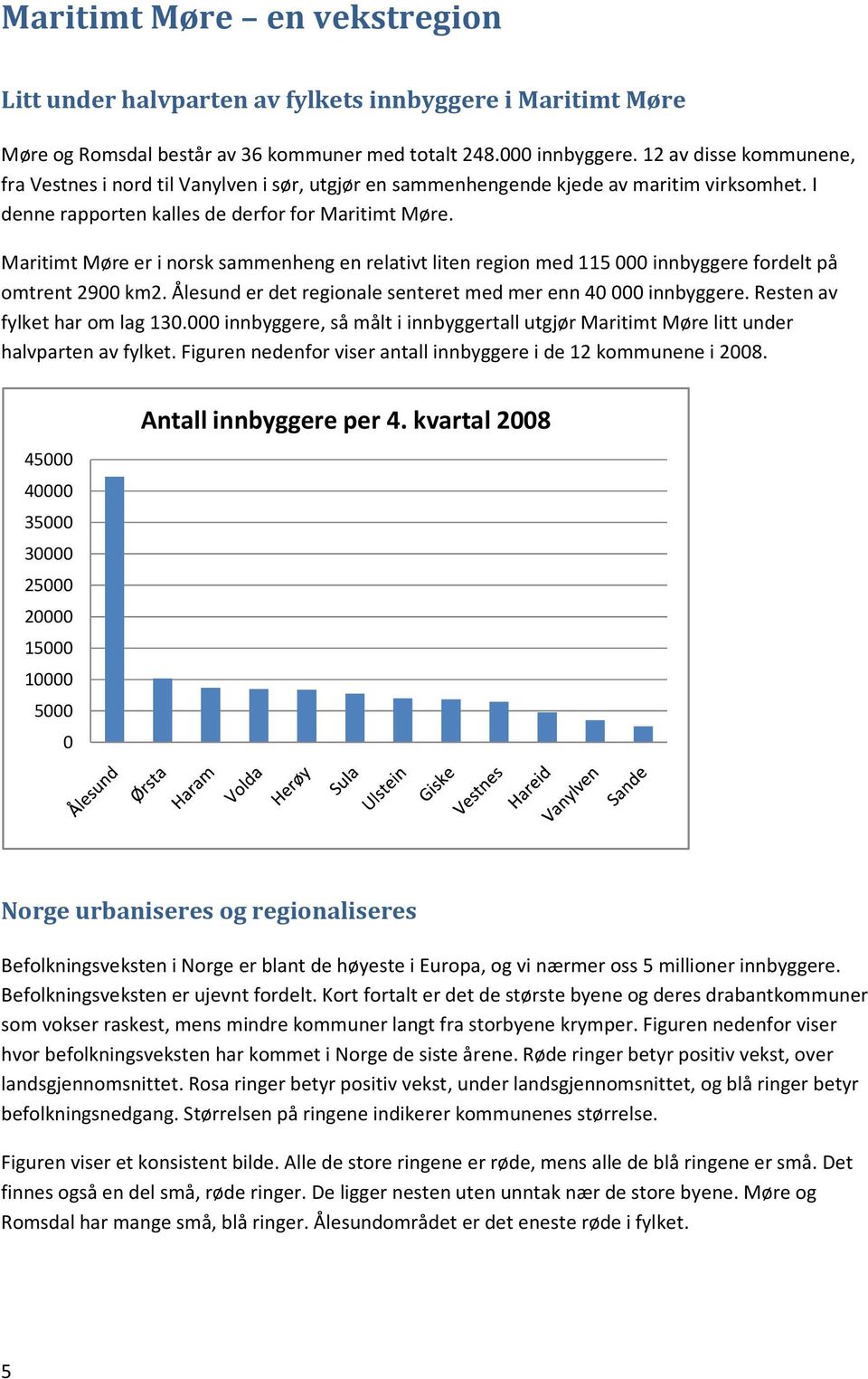 Maritimt Møre er i norsk sammenheng en relativt liten region med 115 000 innbyggere fordelt på omtrent 2900 km2. Ålesund er det regionale senteret med mer enn 40 000 innbyggere.