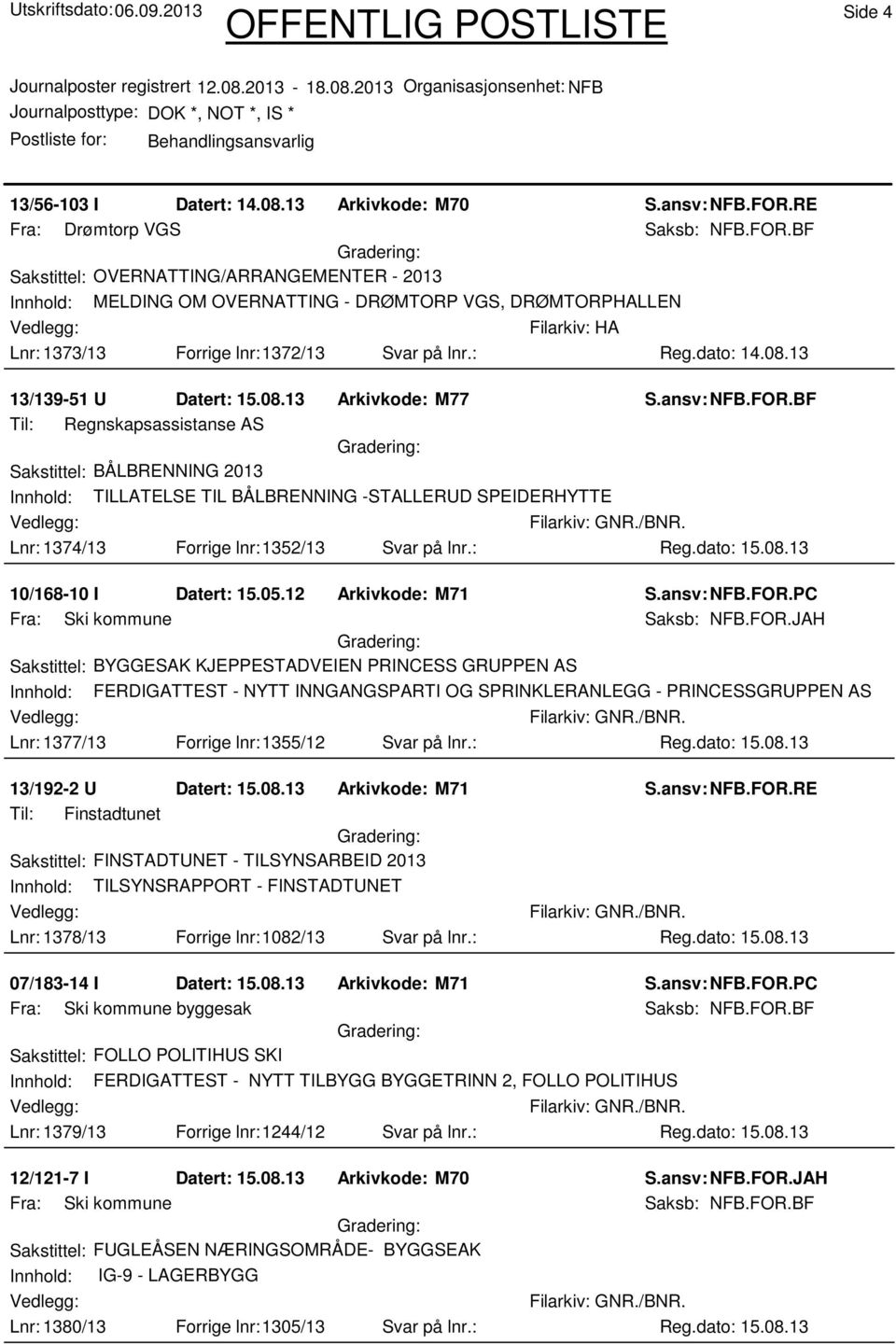 : Reg.dato: 15.08.13 10/168-10 I Datert: 15.05.12 Arkivkode: M71 S.ansv: NFB.FOR.