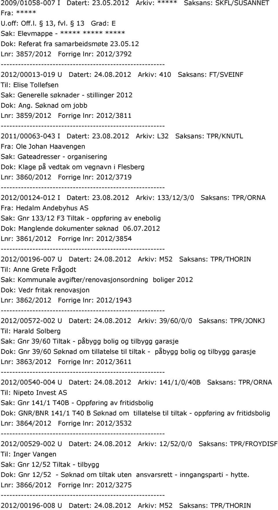 Arkiv: L32 Saksans: TPR/KNUTL Fra: Ole Johan Haavengen Sak: Gateadresser - organisering Dok: Klage på vedtak om vegnavn i Flesberg Lnr: 3860/2012 Forrige lnr: 2012/3719 2012/00124-012 I Datert: 23.08.