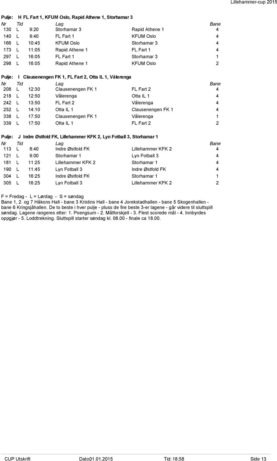 12:50 V 0 2lerenga Otta IL 1 4 242 L 13:50 FL Fart 2 V 0 2lerenga 4 252 L 14:10 Otta IL 1 Clausenengen FK 1 4 338 L 17:50 Clausenengen FK 1 V 0 2lerenga 1 339 L 17:50 Otta IL 1 FL Fart 2 2 Pulje: J