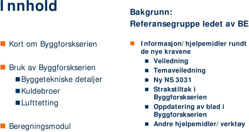 Informasjon/hjelpemidler rundt de nye kravene Veiledning Temaveiledning Ny NS 3031