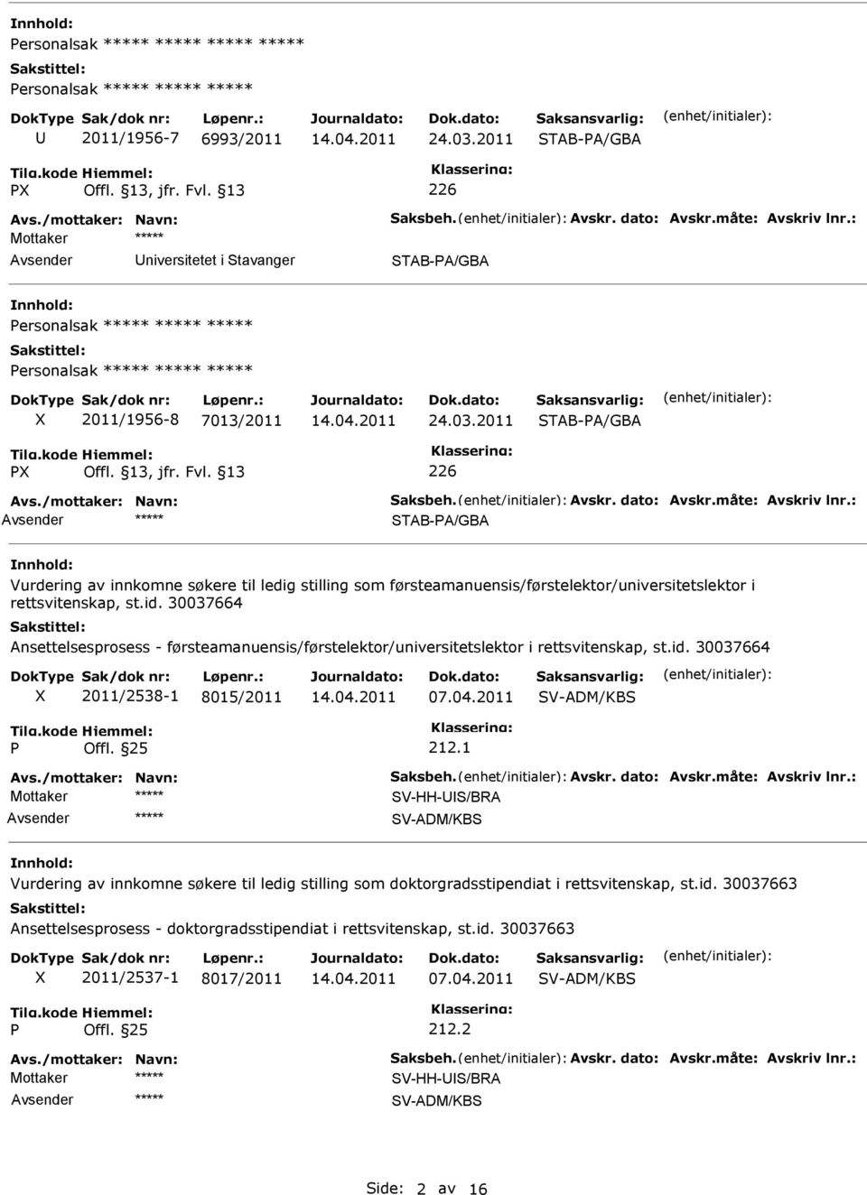 måte: Avskriv lnr.: TAB-A/GBA Vurdering av innkomne søkere til ledig stilling som førsteamanuensis/førstelektor/universitetslektor i rettsvitenskap, st.id.