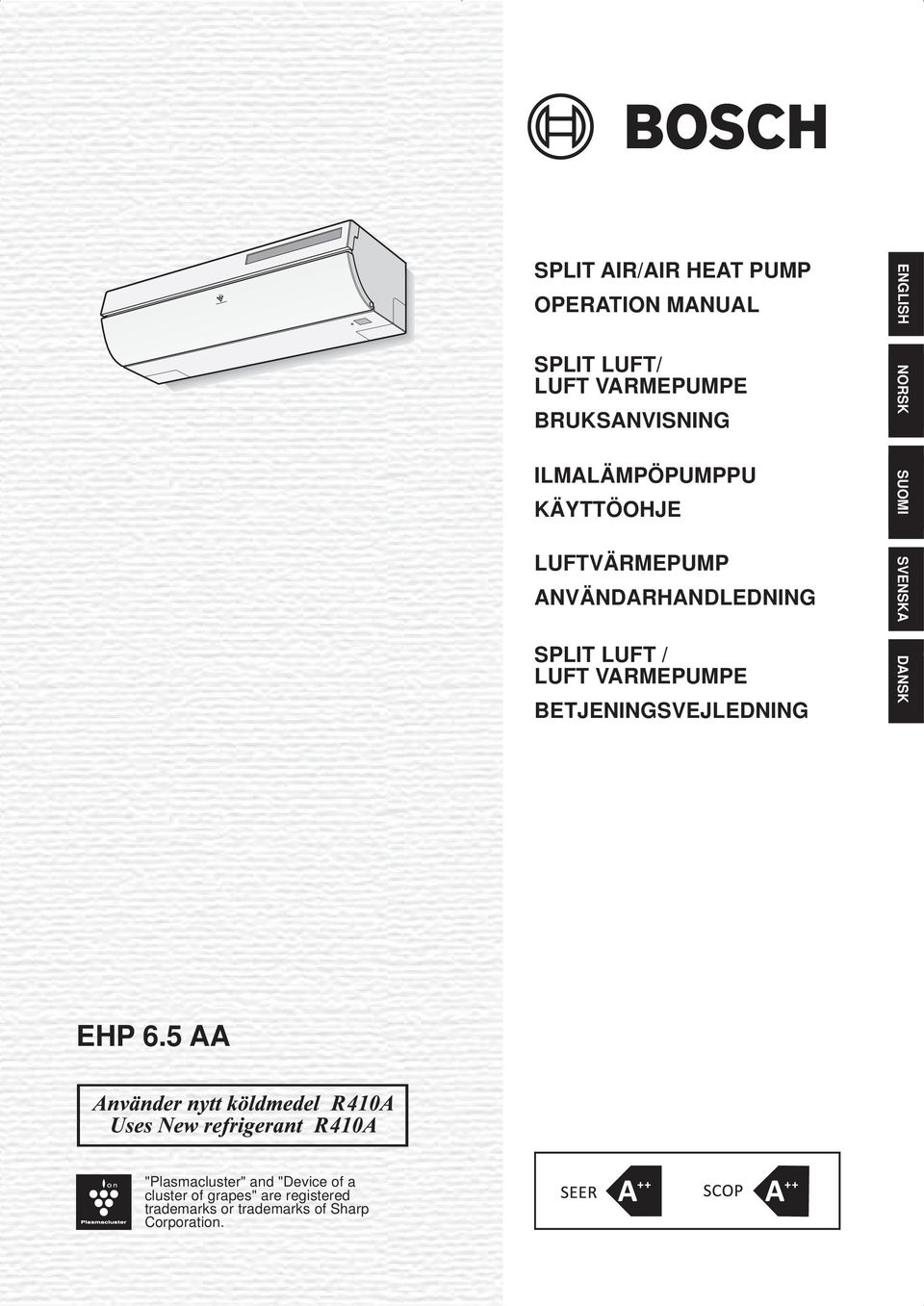 / LUFT VARMEPUMPE BETJENINGSVEJLEDNING SUOMI SVENSKA DANS K EHP 6.