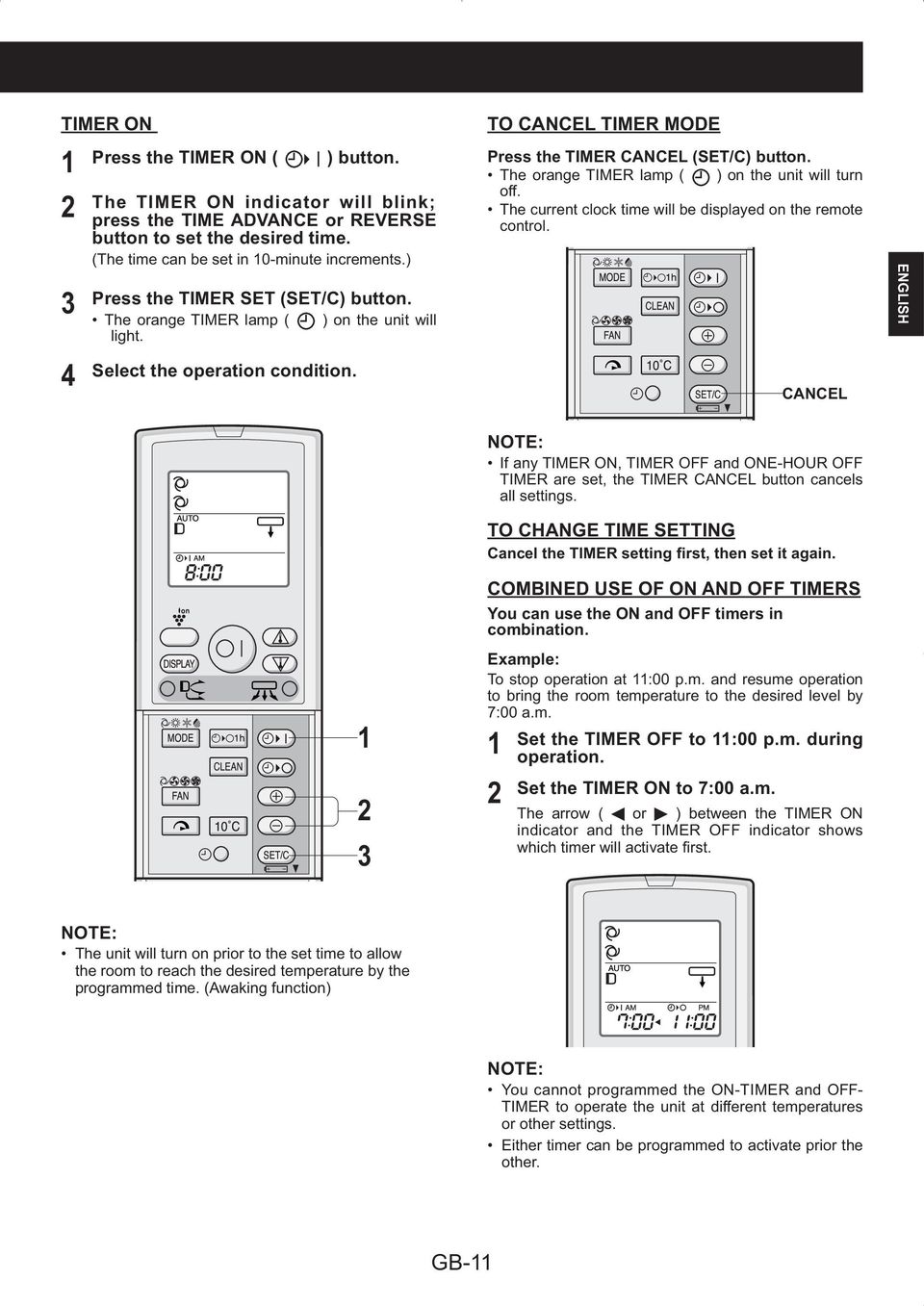 6Ķ The orange TIMER lamp ( ) on the unit will turn off. 6Ķ The current clock time will be displayed on the remote control.