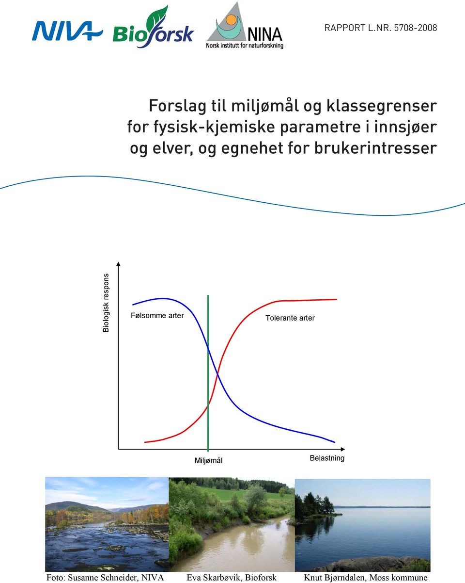 respons fysisk-kjemiske Følsomme arter Tolerante arter parametre i innsjøer og elver, og egnethet for brukerinteresser.