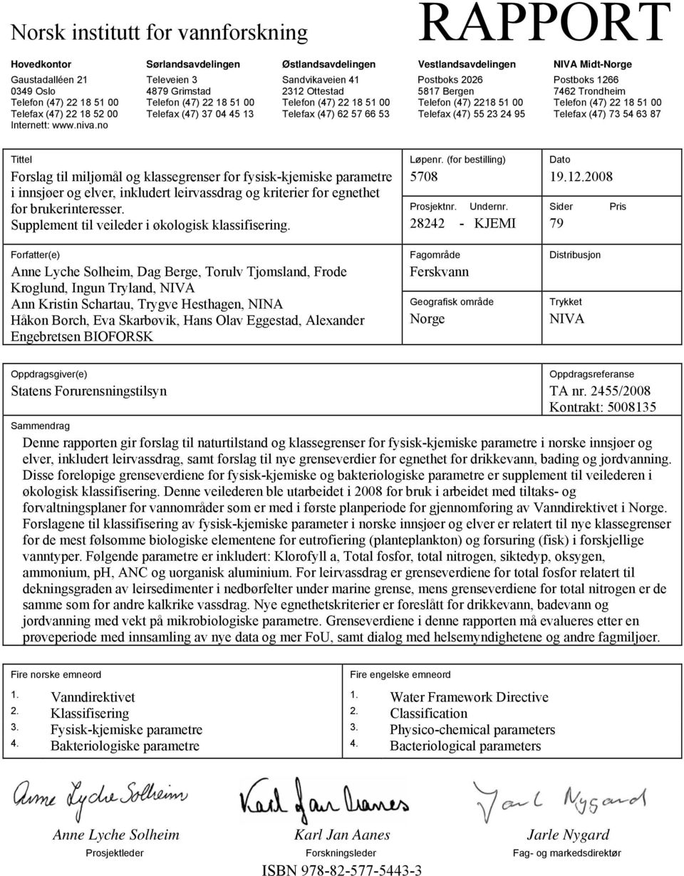 Telefax (47) 22 18 52 00 Telefax (47) 37 04 45 13 Telefax (47) 62 57 66 53 Telefax (47) 55 23 24 95 Telefax (47) 73 54 63 87 Internett: www.niva.