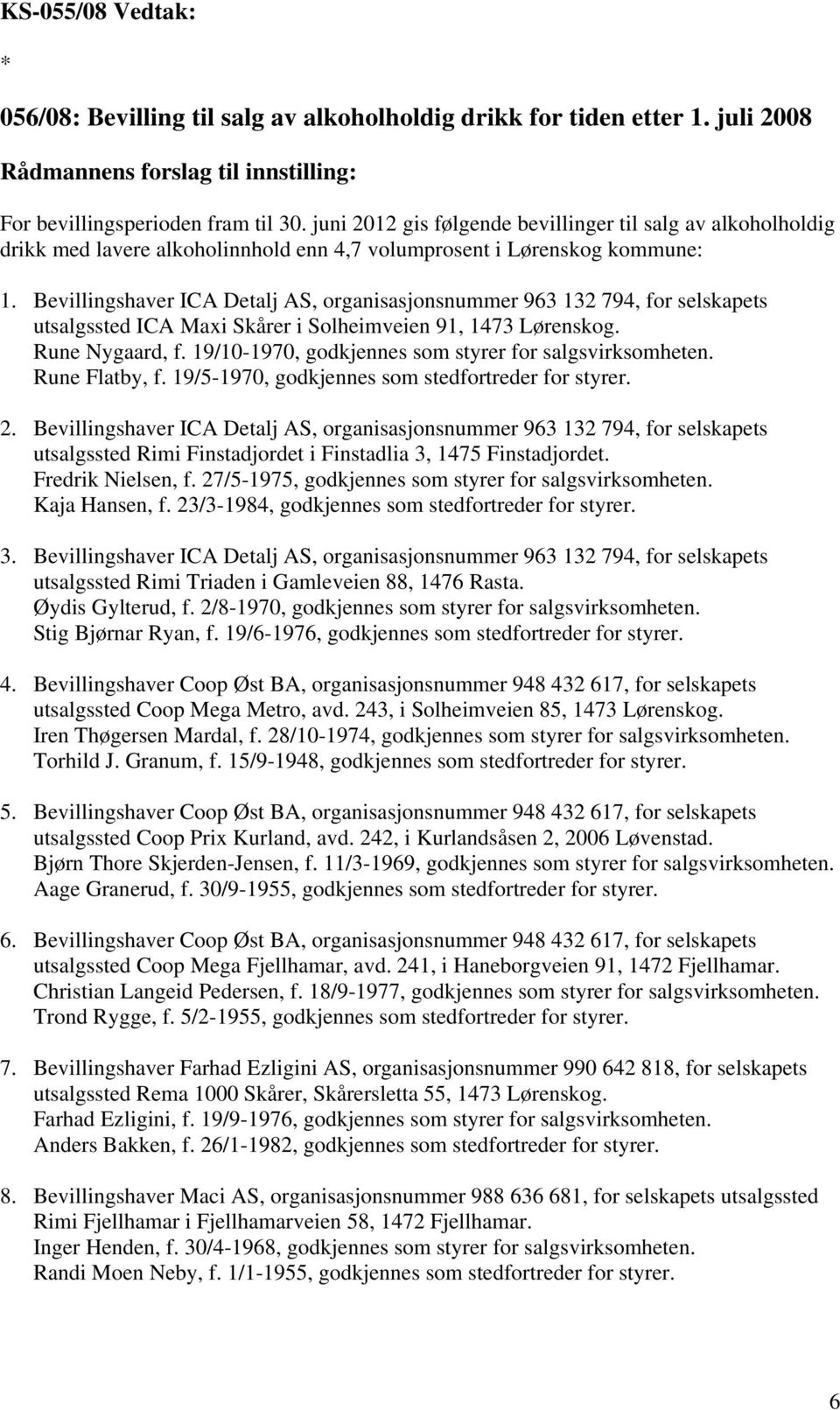 Bevillingshaver ICA Detalj AS, organisasjonsnummer 963 132 794, for selskapets utsalgssted ICA Maxi Skårer i Solheimveien 91, 1473 Lørenskog. Rune Nygaard, f.