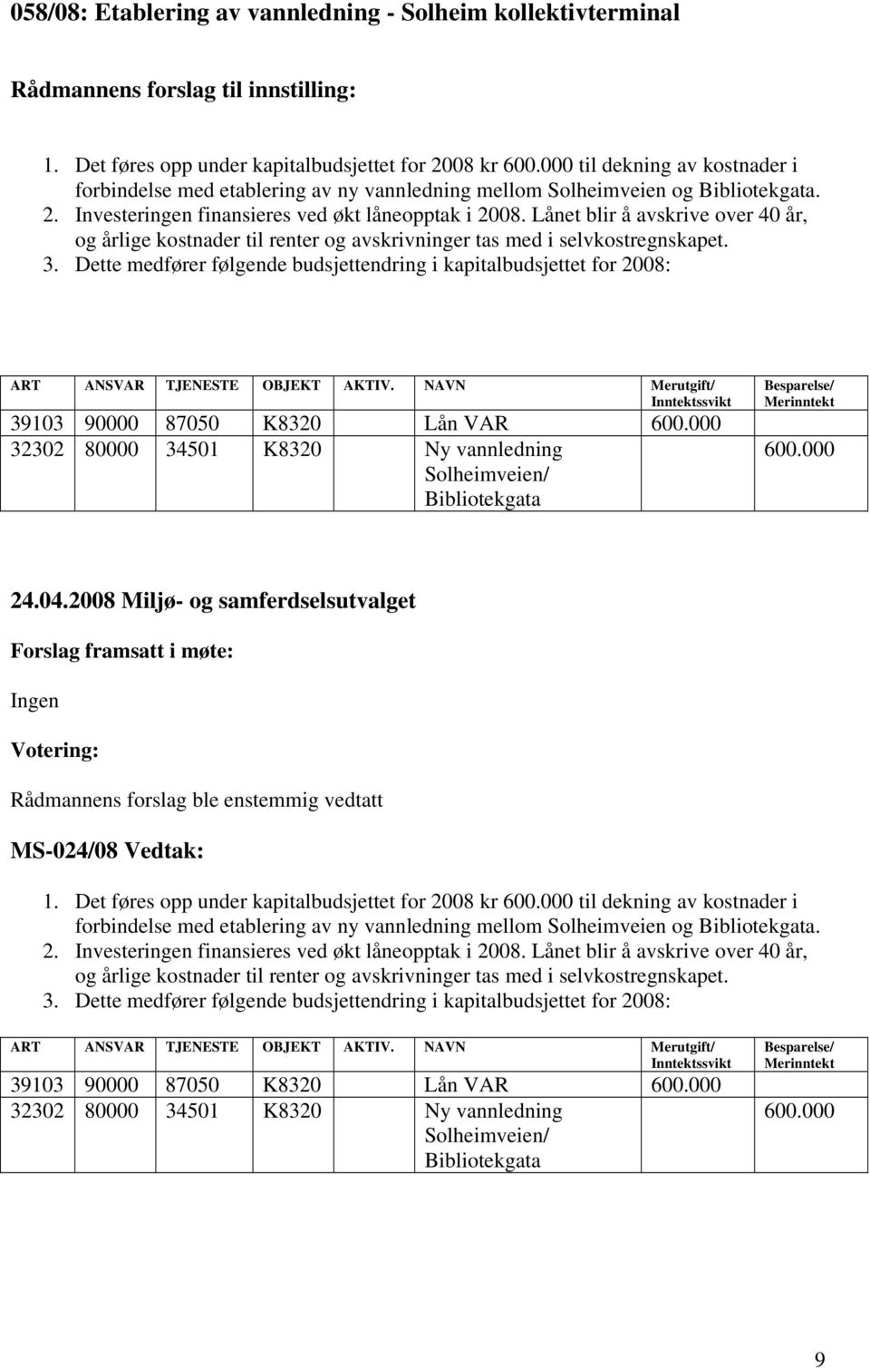 Lånet blir å avskrive over 40 år, og årlige kostnader til renter og avskrivninger tas med i selvkostregnskapet. 3.