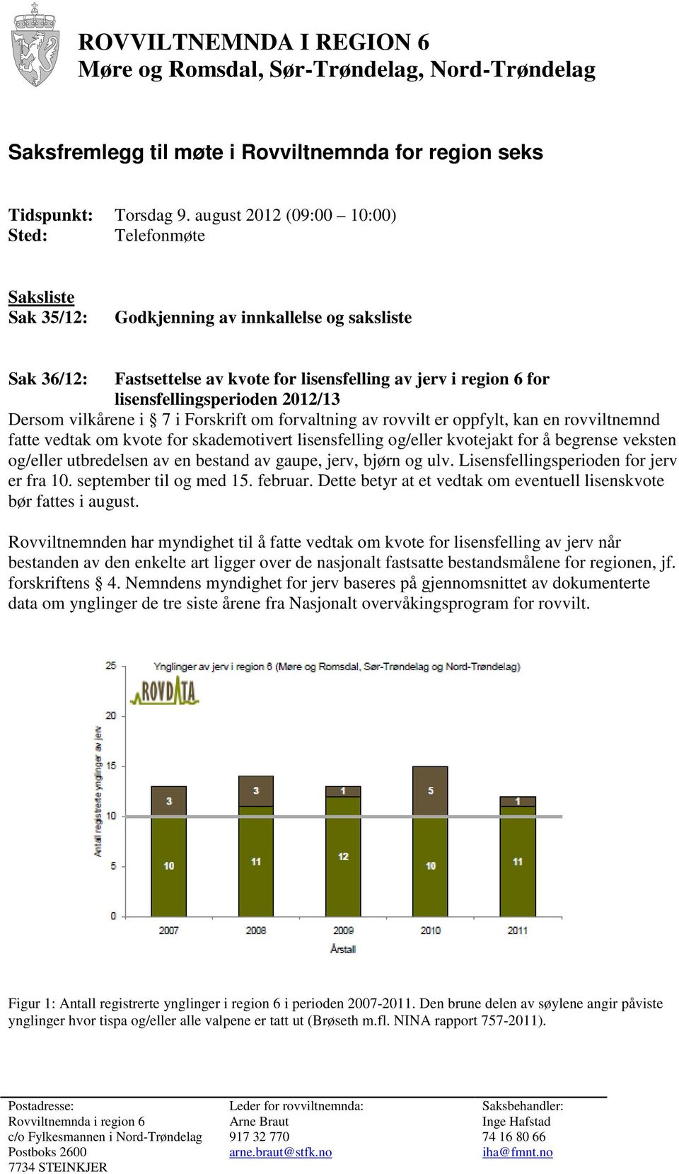 lisensfellingsperioden 2012/13 Dersom vilkårene i 7 i Forskrift om forvaltning av rovvilt er oppfylt, kan en rovviltnemnd fatte vedtak om kvote for skademotivert lisensfelling og/eller kvotejakt for