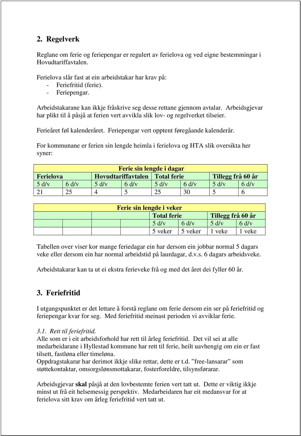 Ferieåret føl kalenderåret. Feriepengar vert opptent føregåande kalenderår.