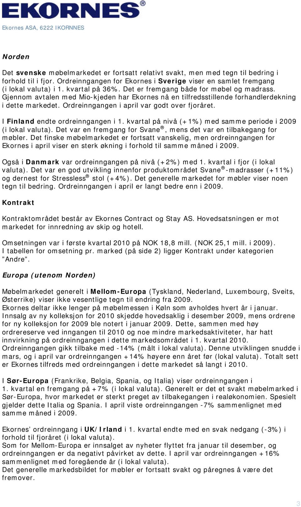 Ordreinngangen i april var godt over fjoråret. I Finland endte ordreinngangen i 1. kvartal på nivå (+1%) med samme periode i 2009 (i lokal valuta).