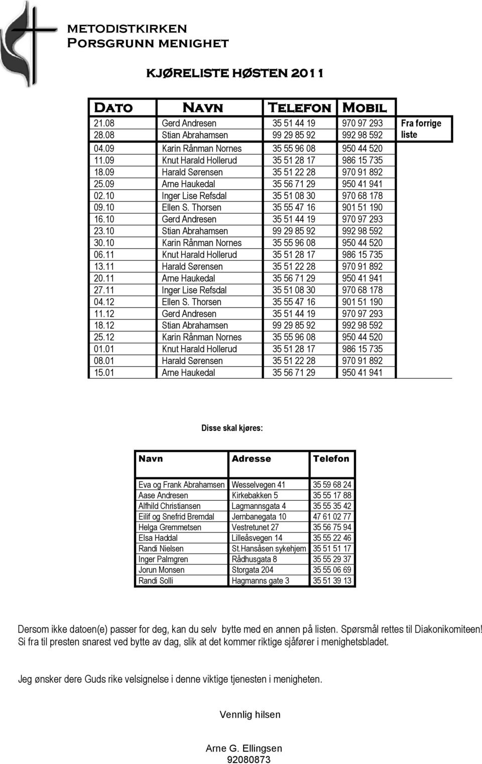 10 Inger Lise Refsdal 35 51 08 30 970 68 178 09.10 Ellen S. Thorsen 35 55 47 16 901 51 190 16.10 Gerd Andresen 35 51 44 19 970 97 293 23.10 Stian Abrahamsen 99 29 85 92 992 98 592 30.