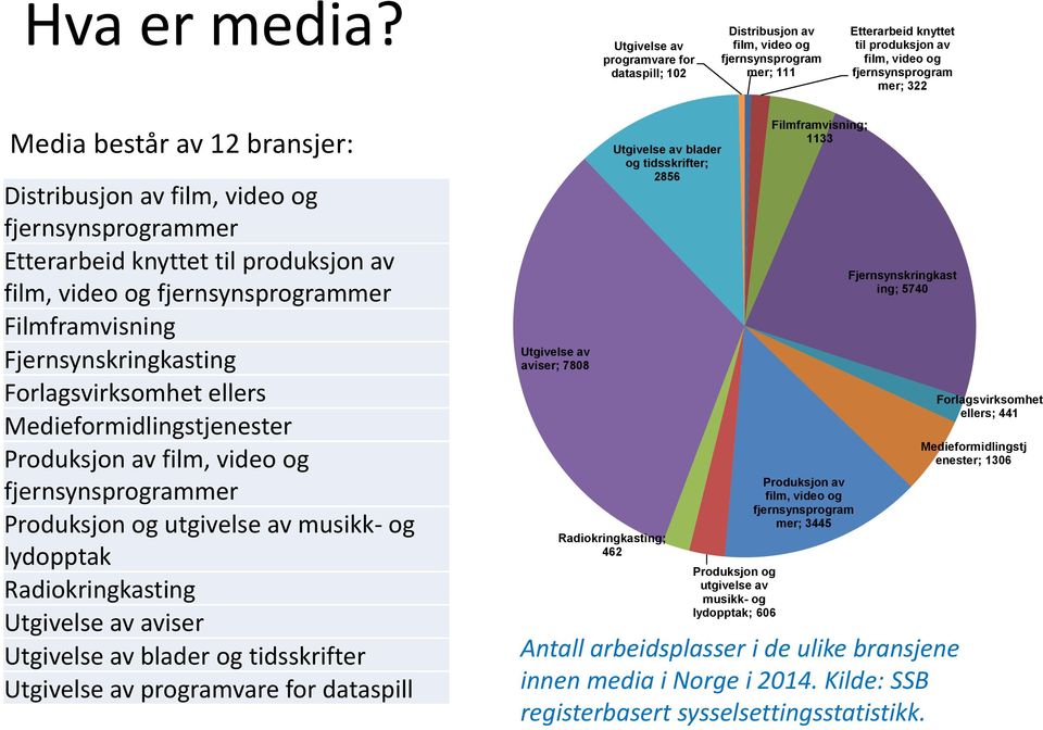 bransjer: Distribusjon av film, video og fjernsynsprogrammer Etterarbeid knyttet til produksjon av film, video og fjernsynsprogrammer Filmframvisning Fjernsynskringkasting Forlagsvirksomhet ellers