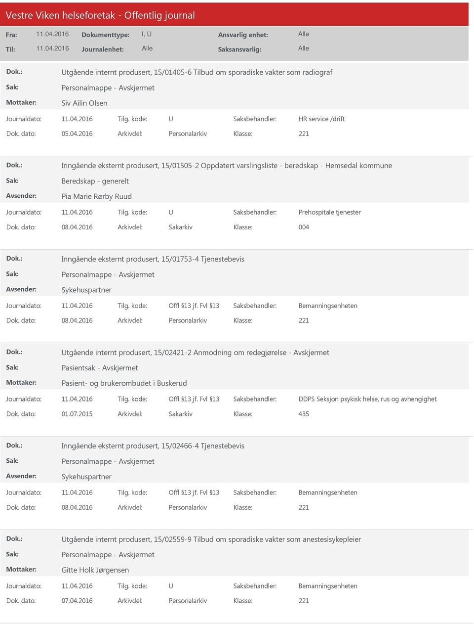 Inngående eksternt produsert, 15/01753-4 Tjenestebevis Personalmappe - Sykehuspartner Dok. dato: 08.04.