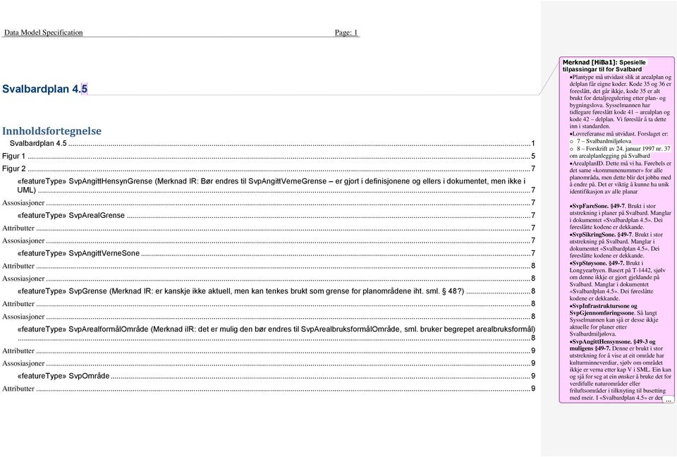 .. 7... 8... 8 SvpGrense (Merknad IR: er kanskje ikke aktuell, men kan tenkes brukt som grense for planområdene iht. sml. 48?)... 8... 8... 8 SvpArealformålOmråde (Merknad iir: det er mulig den bør endres til SvpArealbruksformålOmråde, sml.