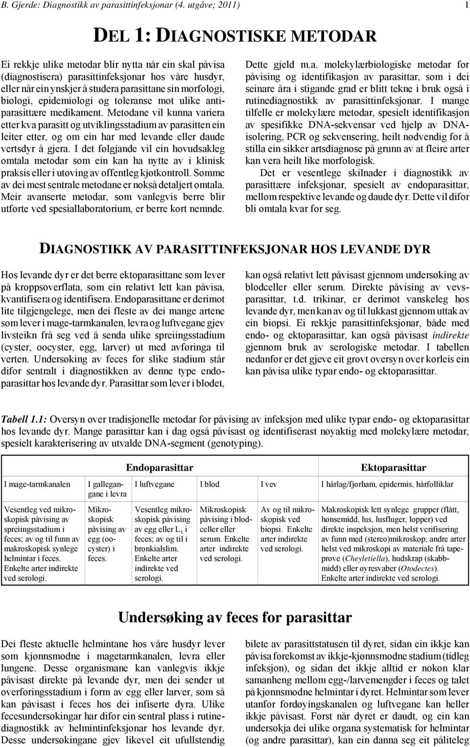 morfologi, biologi, epidemiologi og toleranse mot ulike antiparasittære medikament.