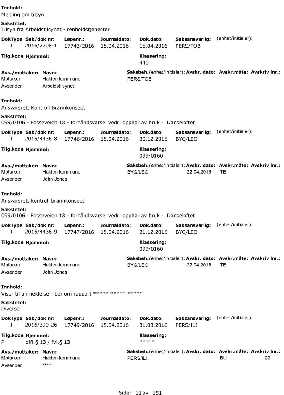 2015 BYG/LO 099/0160 Avs./mottaker: Navn: Saksbeh. Avskr. dato: Avskr.måte: Avskriv lnr.: BYG/LO 22.04.