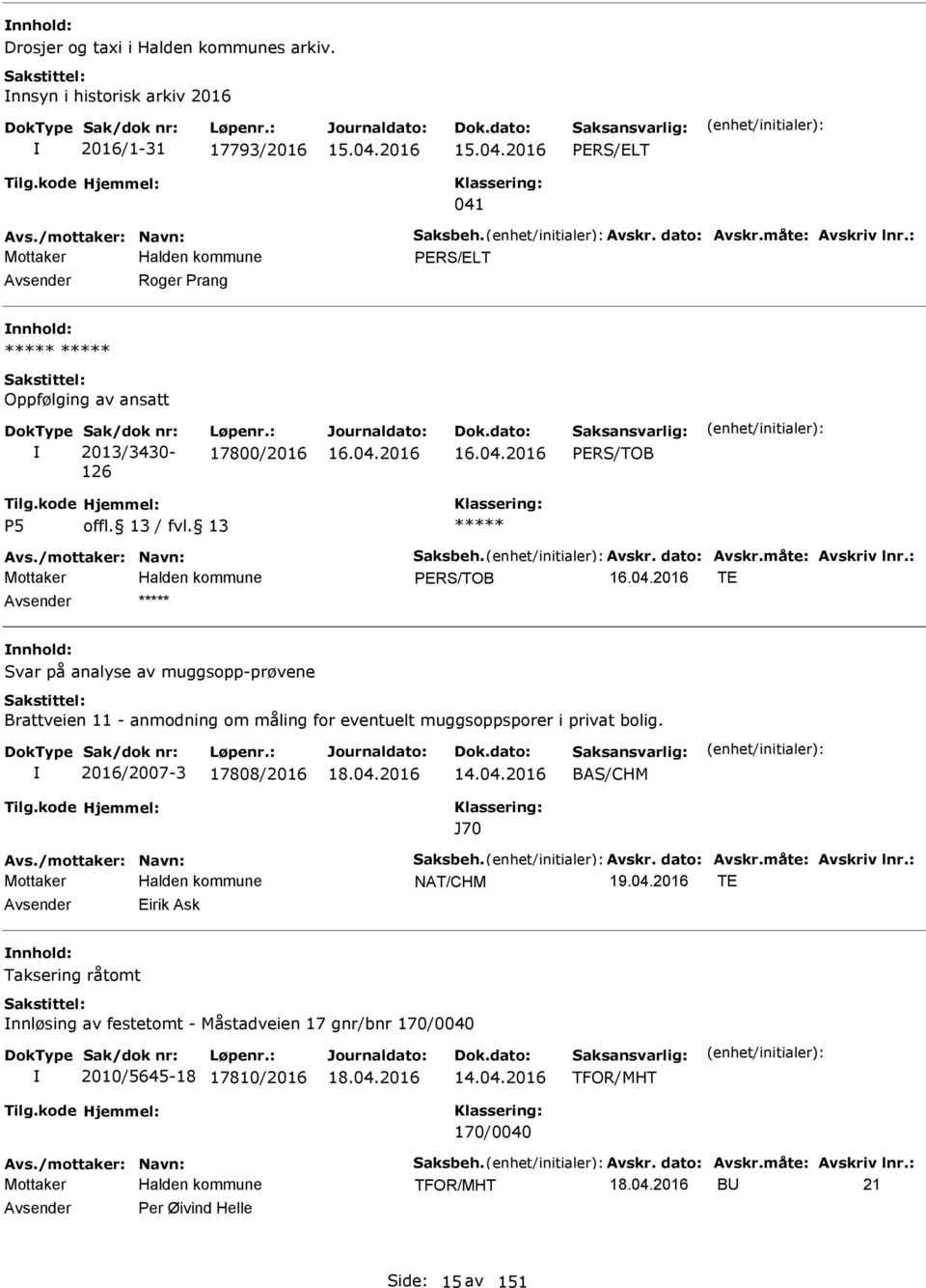 måte: Avskriv lnr.: PRS/TOB 16.04.2016 T nnhold: Svar på analyse av muggsopp-prøvene Brattveien 11 - anmodning om måling for eventuelt muggsoppsporer i privat bolig. 2016/2007-3 17808/2016 14.04.2016 BAS/CHM J70 Avs.