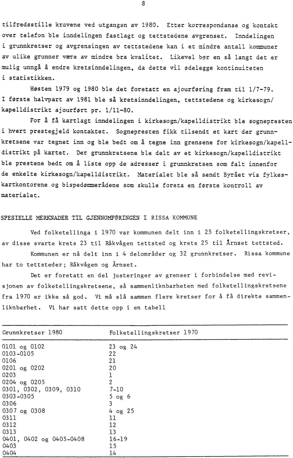 Likevel bor en så langt det er mulig unngå A endre kretsinndelingen, da dette vil Odelegge kontinuiteten i statistikken. HOsten 1979 og 1980 ble det foretatt en ajourforing fram til 1 17-79.