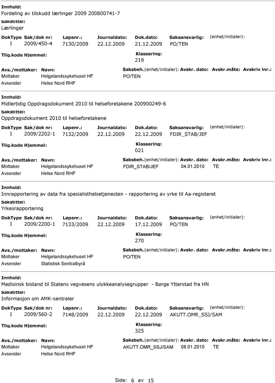 til helseforetakene 2009/2202-1 7132/2009 FDR_STAB/JEF 021 FDR_STAB/JEF 04.01.