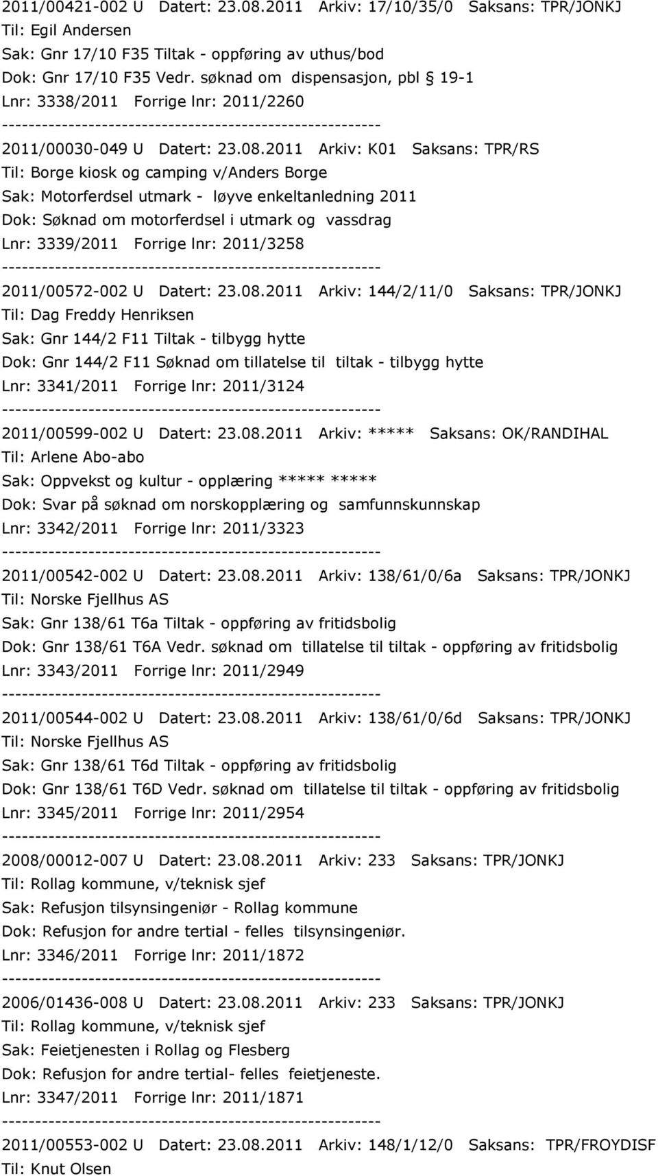 2011 Arkiv: K01 Saksans: TPR/RS Til: Borge kiosk og camping v/anders Borge Sak: Motorferdsel utmark - løyve enkeltanledning 2011 Dok: Søknad om motorferdsel i utmark og vassdrag Lnr: 3339/2011