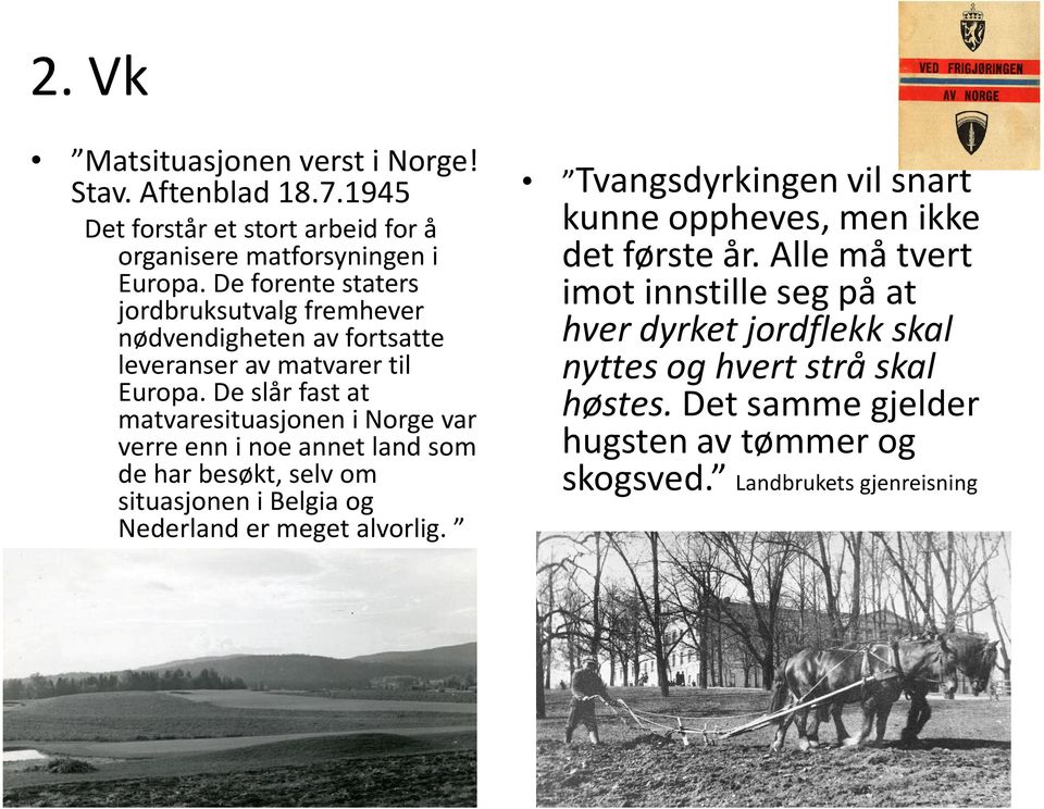 De slår fast at matvaresituasjonen i Norge var verre enn i noe annet land som de har besøkt, selv om situasjonen i Belgia og Nederland er meget alvorlig.