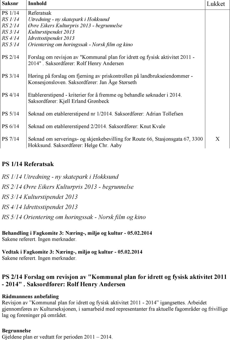 Saksordfører: Rolf Henry Andersen PS 3/14 Høring på forslag om fjerning av priskontrollen på landbrukseiendommer - Konsesjonsloven.