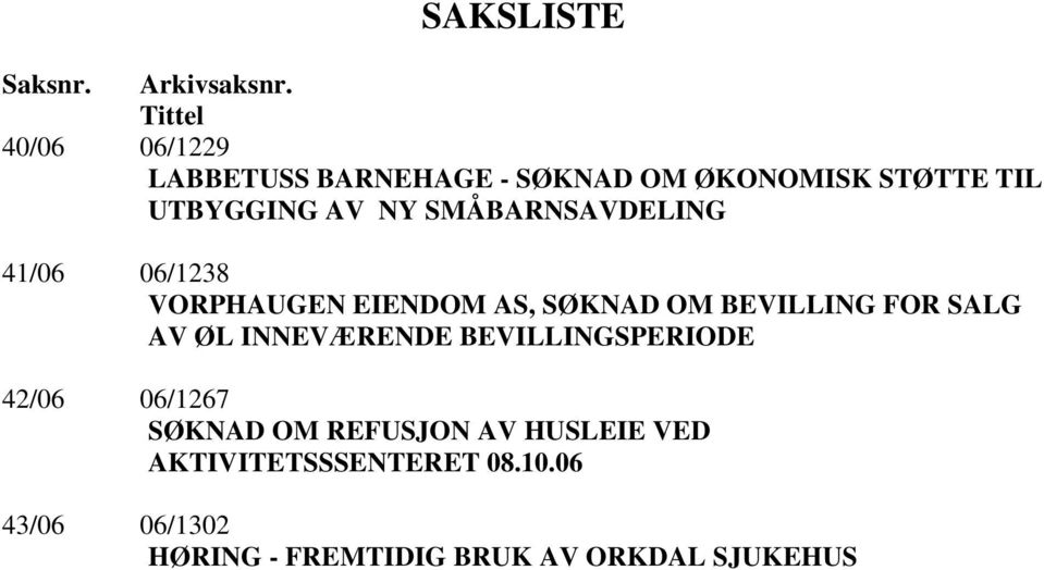 SMÅBARNSAVDELING 41/06 06/1238 VORPHAUGEN EIENDOM AS, SØKNAD OM BEVILLING FOR SALG AV ØL