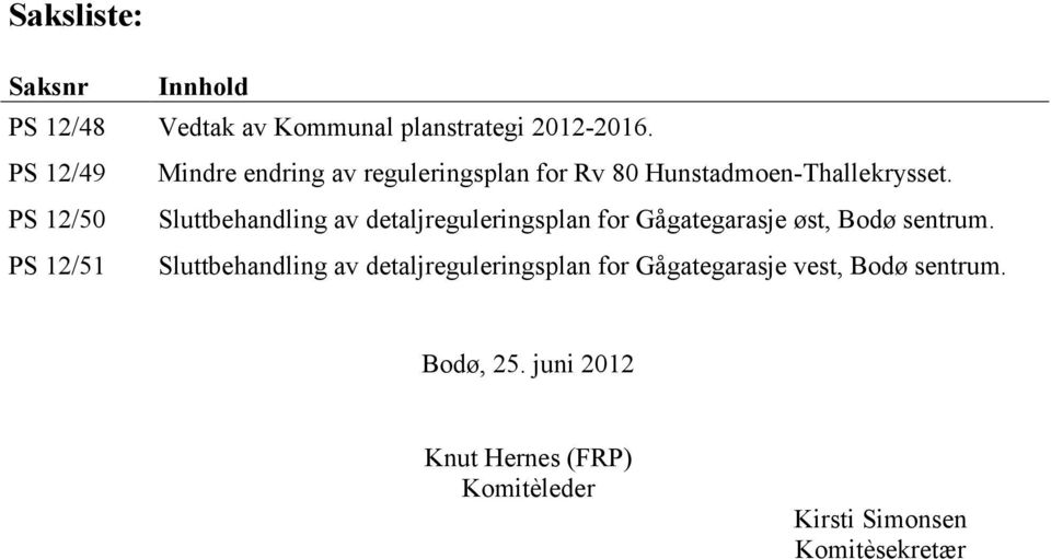 PS 12/50 Sluttbehandling av detaljreguleringsplan for Gågategarasje øst, Bodø sentrum.