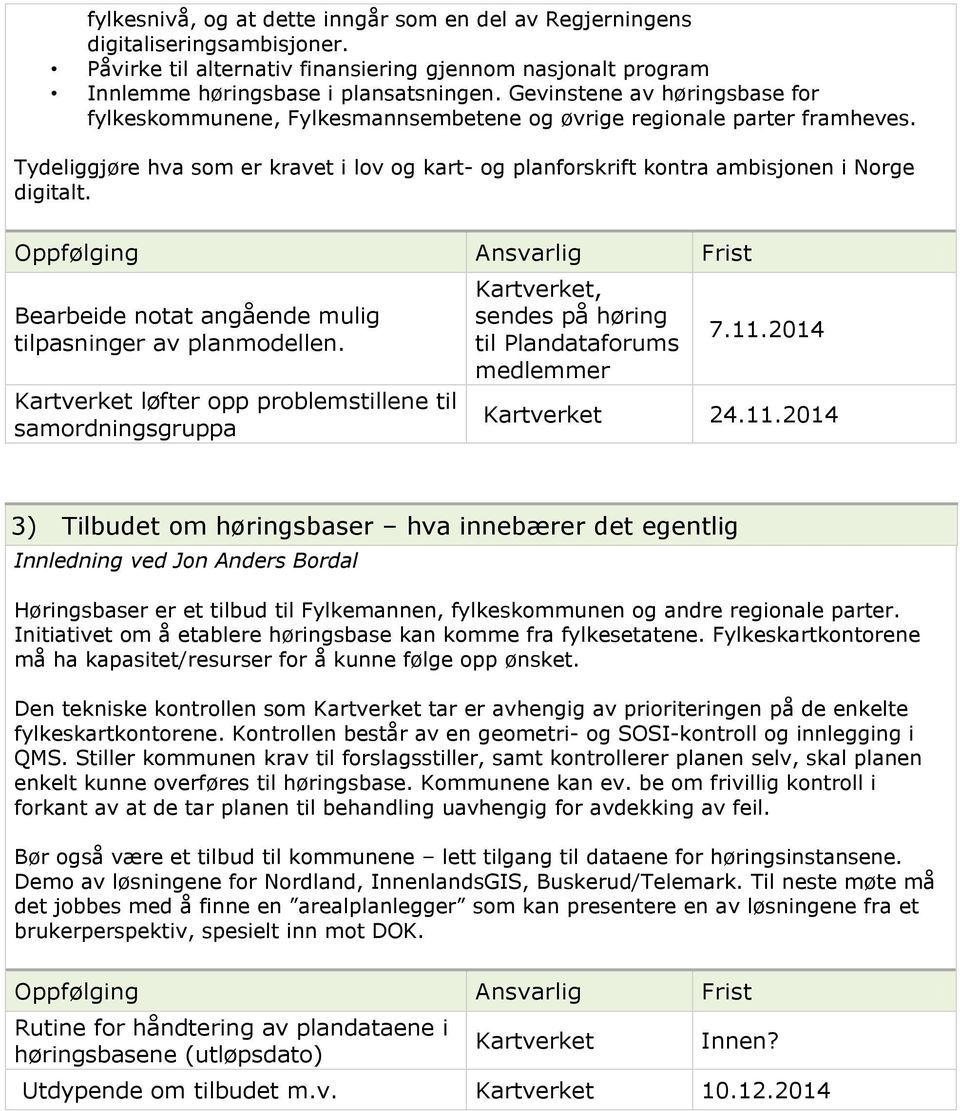 Tydeliggjøre hva som er kravet i lov og kart- og planforskrift kontra ambisjonen i Norge digitalt. Bearbeide notat angående mulig tilpasninger av planmodellen.