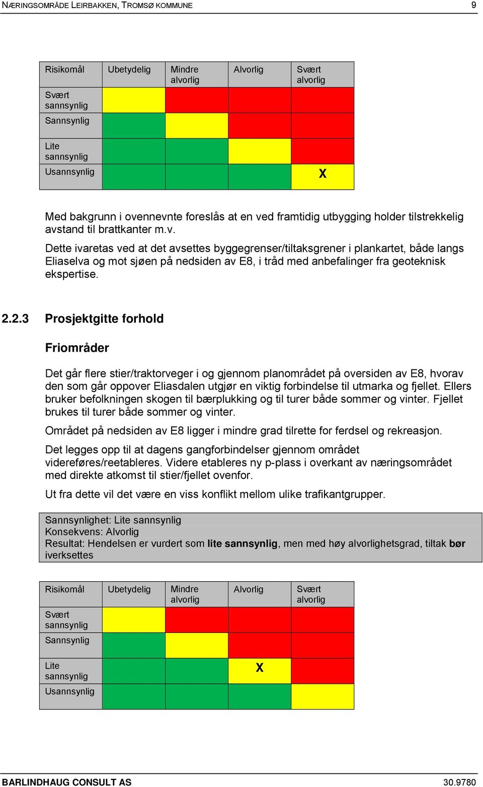 2.3 Prosjektgitte forhold Friområder Det går flere stier/traktorveger i og gjennom planområdet på oversiden av E8, hvorav den som går oppover Eliasdalen utgjør en viktig forbindelse til utmarka og