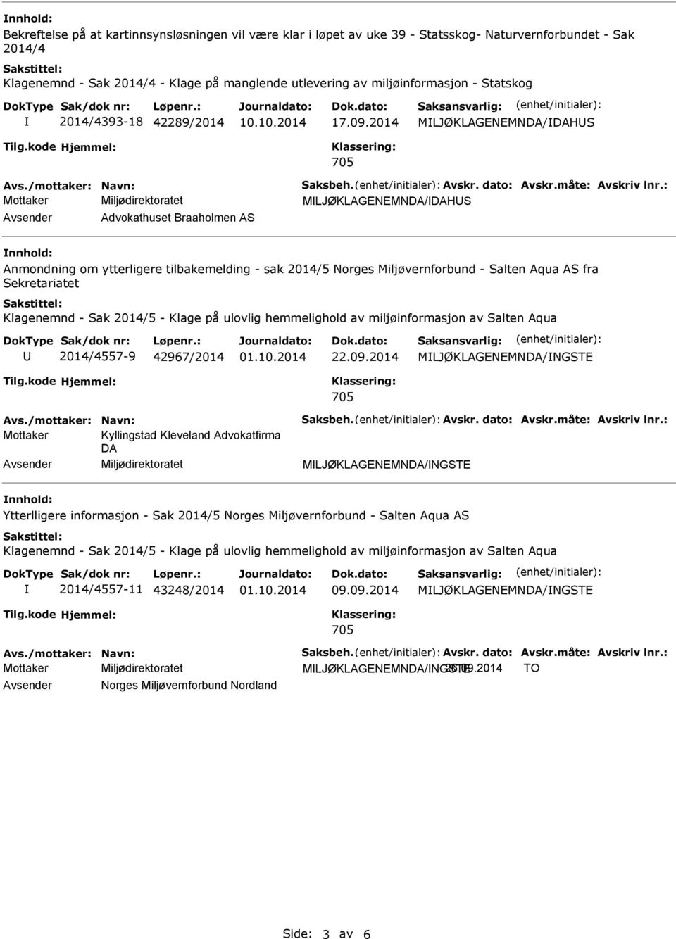 2014 Advokathuset Braaholmen AS Anmondning om ytterligere tilbakemelding - sak 2014/5 Norges Miljøvernforbund - Salten Aqua AS fra