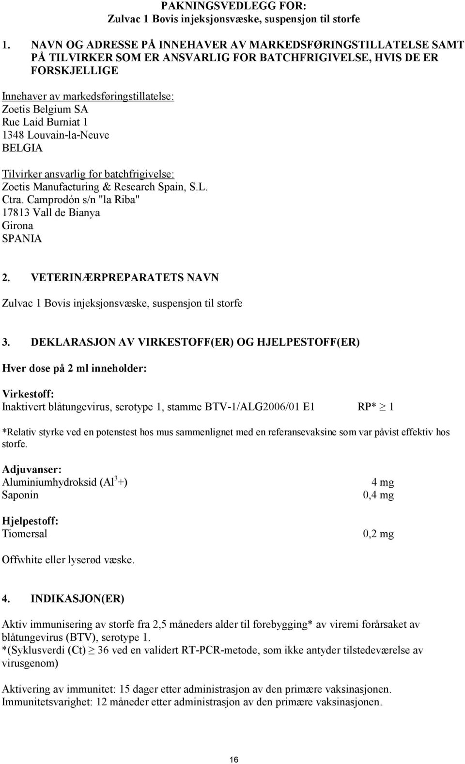 Laid Burniat 1 1348 Louvain-la-Neuve BELGIA Tilvirker ansvarlig for batchfrigivelse: Zoetis Manufacturing & Research Spain, S.L. Ctra. Camprodón s/n "la Riba" 17813 Vall de Bianya Girona SPANIA 2.