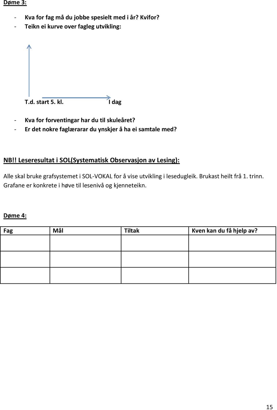 ! Leseresultat i SOL(Systematisk Observasjon av Lesing): Alle skal bruke grafsystemet i SOL-VOKAL for å vise utvikling i