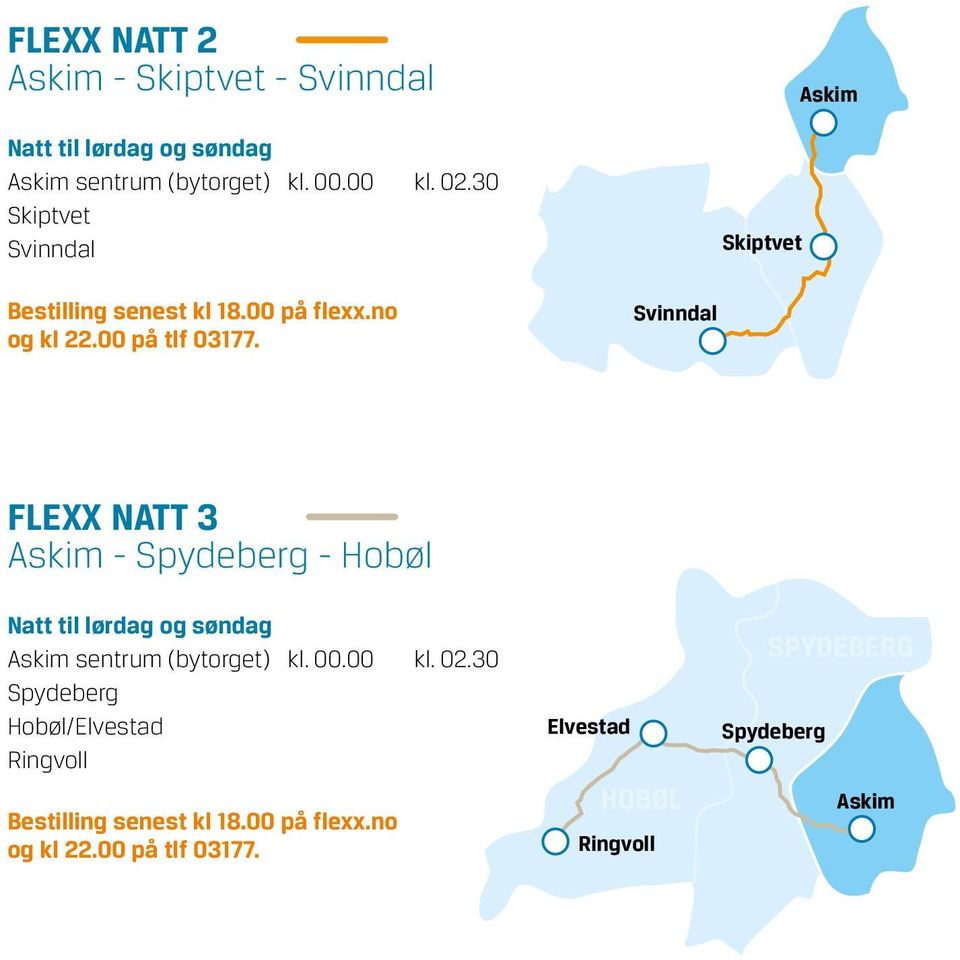 Svinndal FLEXX NATT 3 - Spydeberg - Hobøl Natt til lørdag og søndag sentrum (bytorget) Flexx kl. 00.00 Natt 3 kl. 02.
